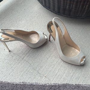 White glitter with gold heel , high heels